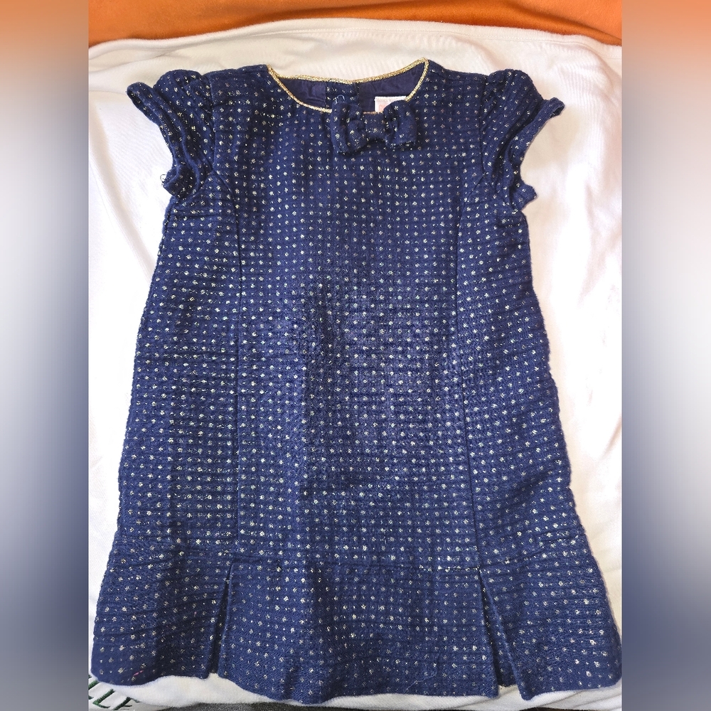 Gymboree Shine Line Metallic Gold Dot Navy Dress 18-24 months